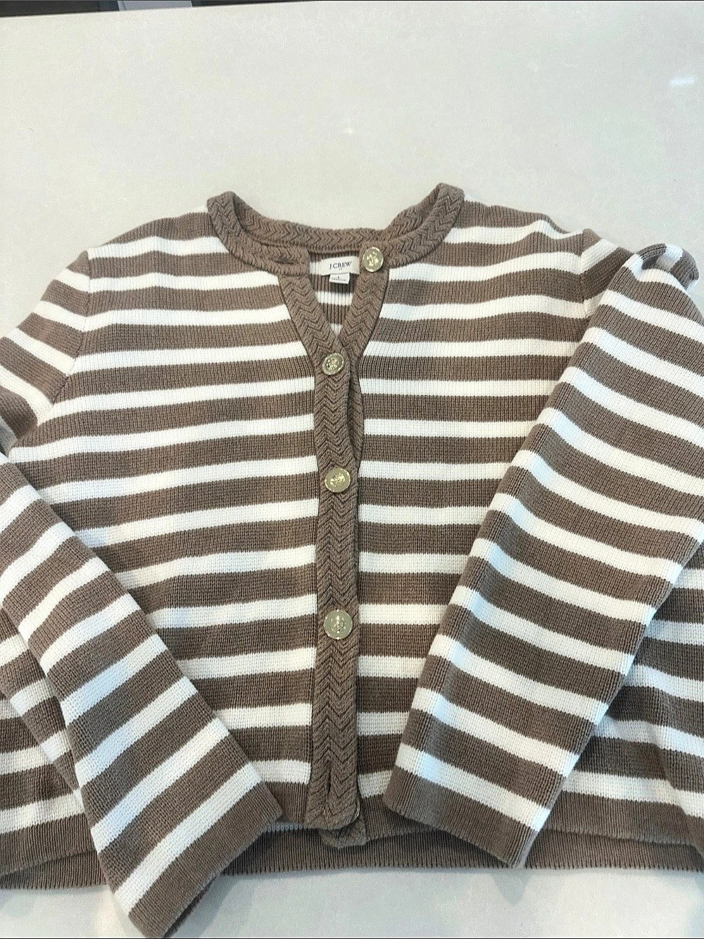 J.Crew Striped Cardigan in Brown & White Size Large Like New